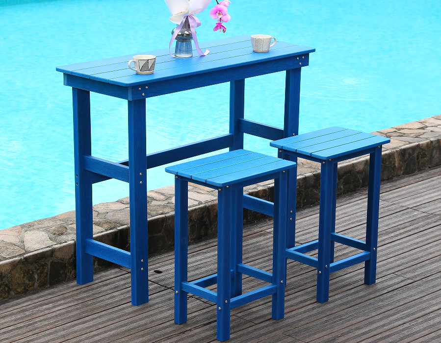 Set da pranzo da bar alto in HDPE blu costiero