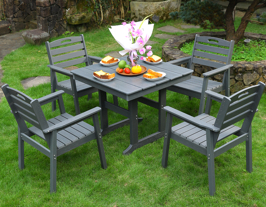 Set da pranzo moderno quadrato grigio ardesia con schienale verticale