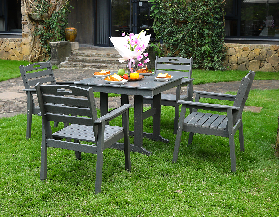 Set da pranzo moderno quadrato grigio ardesia con schienale verticale