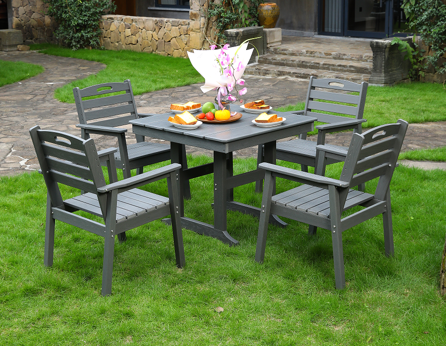 Set da pranzo moderno quadrato grigio ardesia con schienale verticale