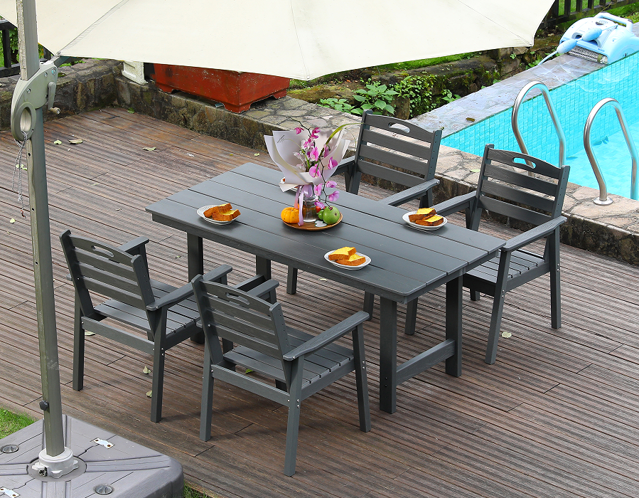 Set da pranzo da esterno in HDPE grigio da 4 pezzi con schienale orizzontale