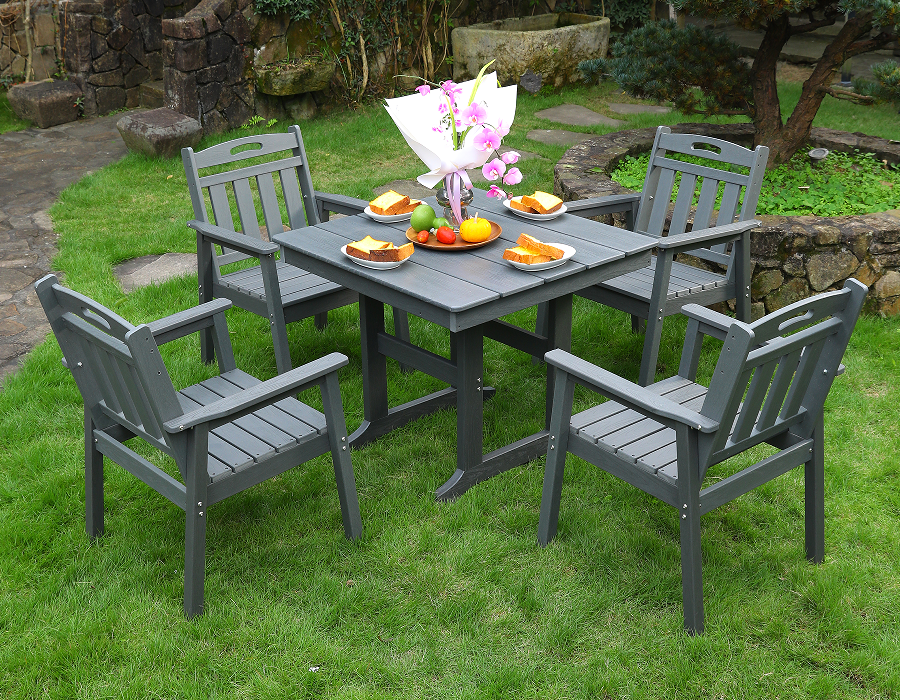 Set da pranzo quadrato da 4 pezzi in HDPE grigio con schienale verticale
