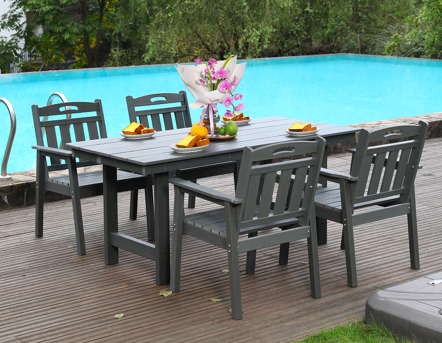 Set da pranzo da esterno in HDPE grigio da 4 pezzi con schienale verticale