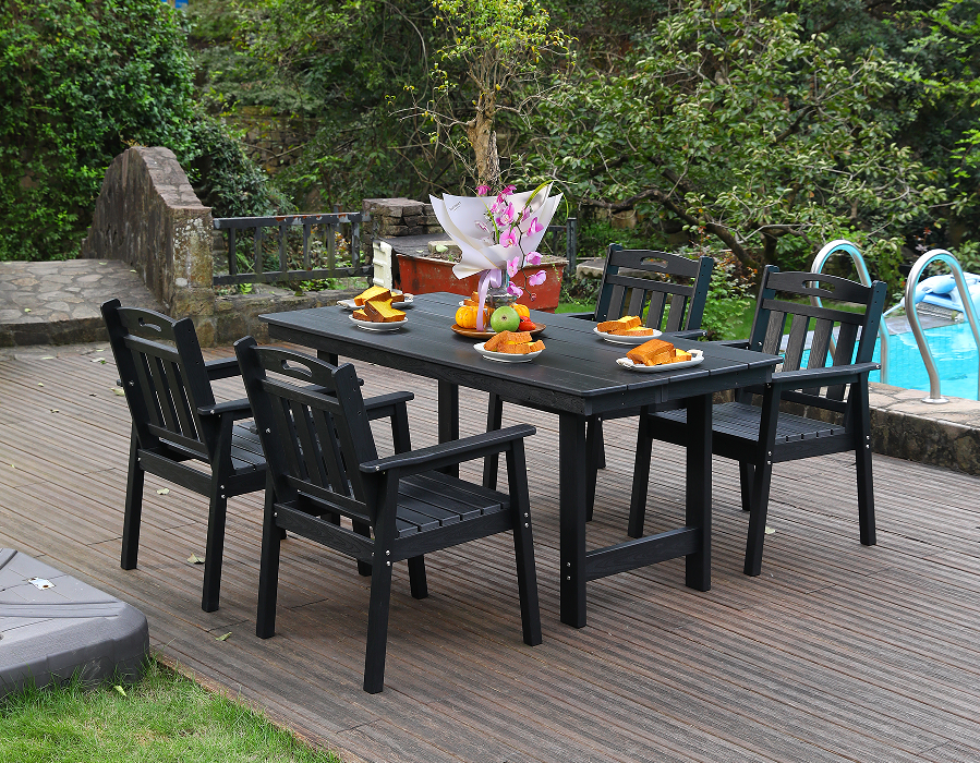 Set da pranzo da esterno in HDPE nero da 4 pezzi con schienale verticale