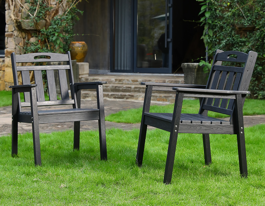Sedia da pranzo Adirondack verticale in HDPE nera, confezione da 2 pezzi