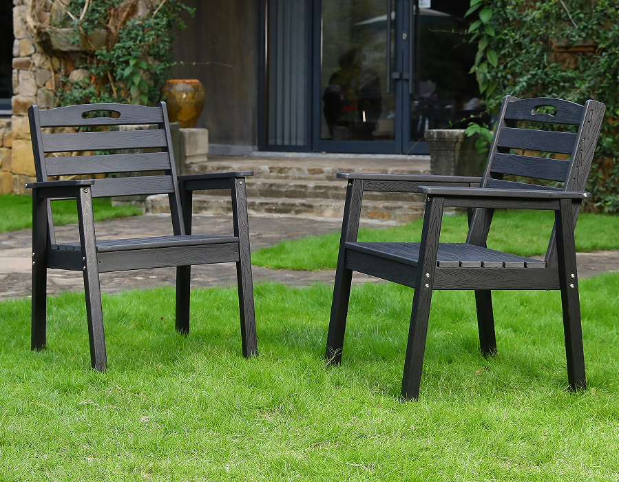 Sedia da pranzo Adirondack nera in HDPE con schienale incrociato da 2 pezzi