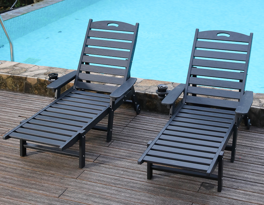 Set di sedie Adirondack reclinabili in HDPE Jet Black da 2 pezzi