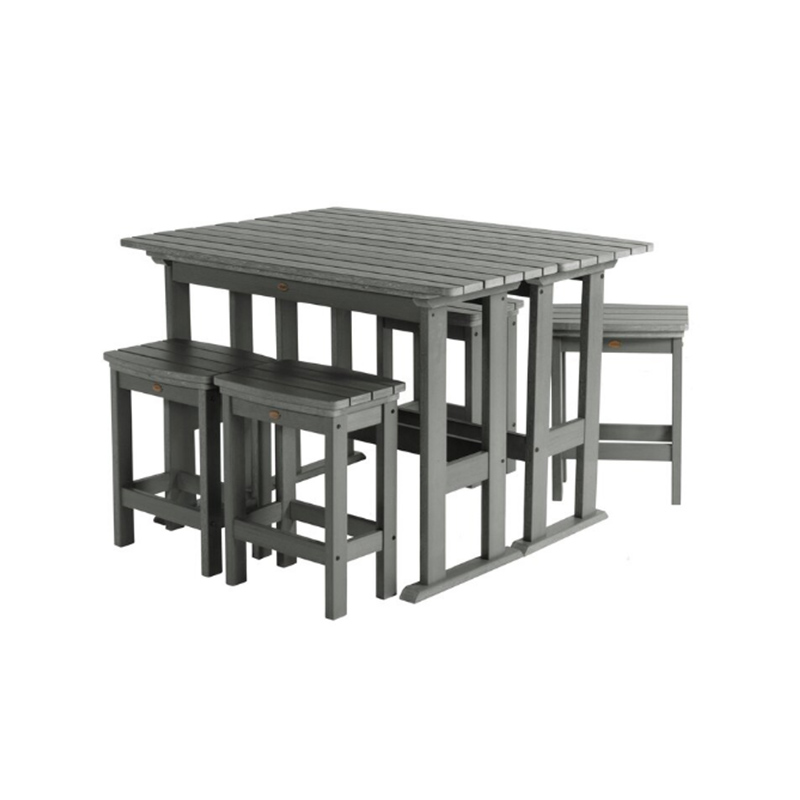Set da pranzo moderno da bar alto da 6 pezzi in HDPE grigio scuro