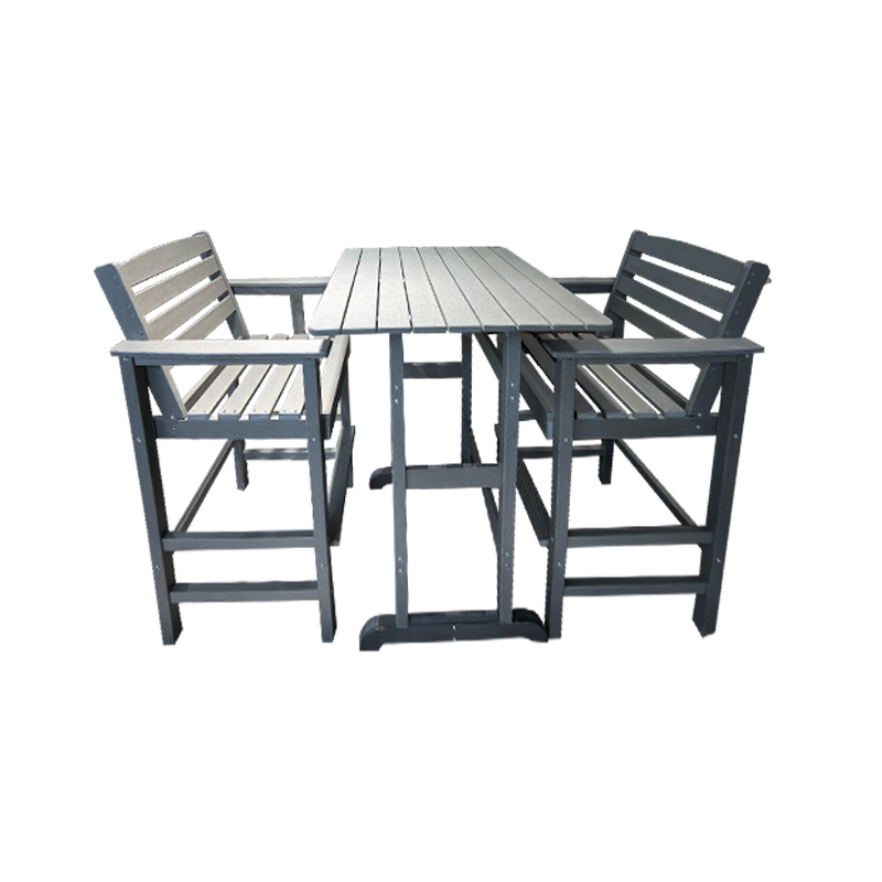 Set tavolo da bar alto e sedie da 3 pezzi in HDPE con venature del legno grigio chiaro