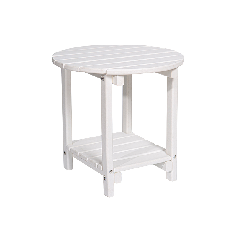 Tavolo multifunzionale rotondo rotondo effetto legno bianco in materiale HDPE con ripiano quadrato