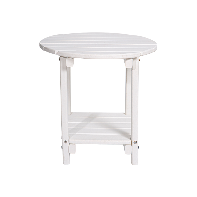 Tavolo multifunzionale rotondo rotondo effetto legno bianco in materiale HDPE con ripiano quadrato